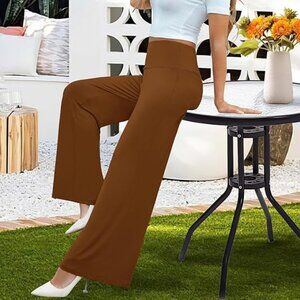 Arolina High-Waisted Palazzo Pants Light Brown Flowy Wide Leg Casual Pant